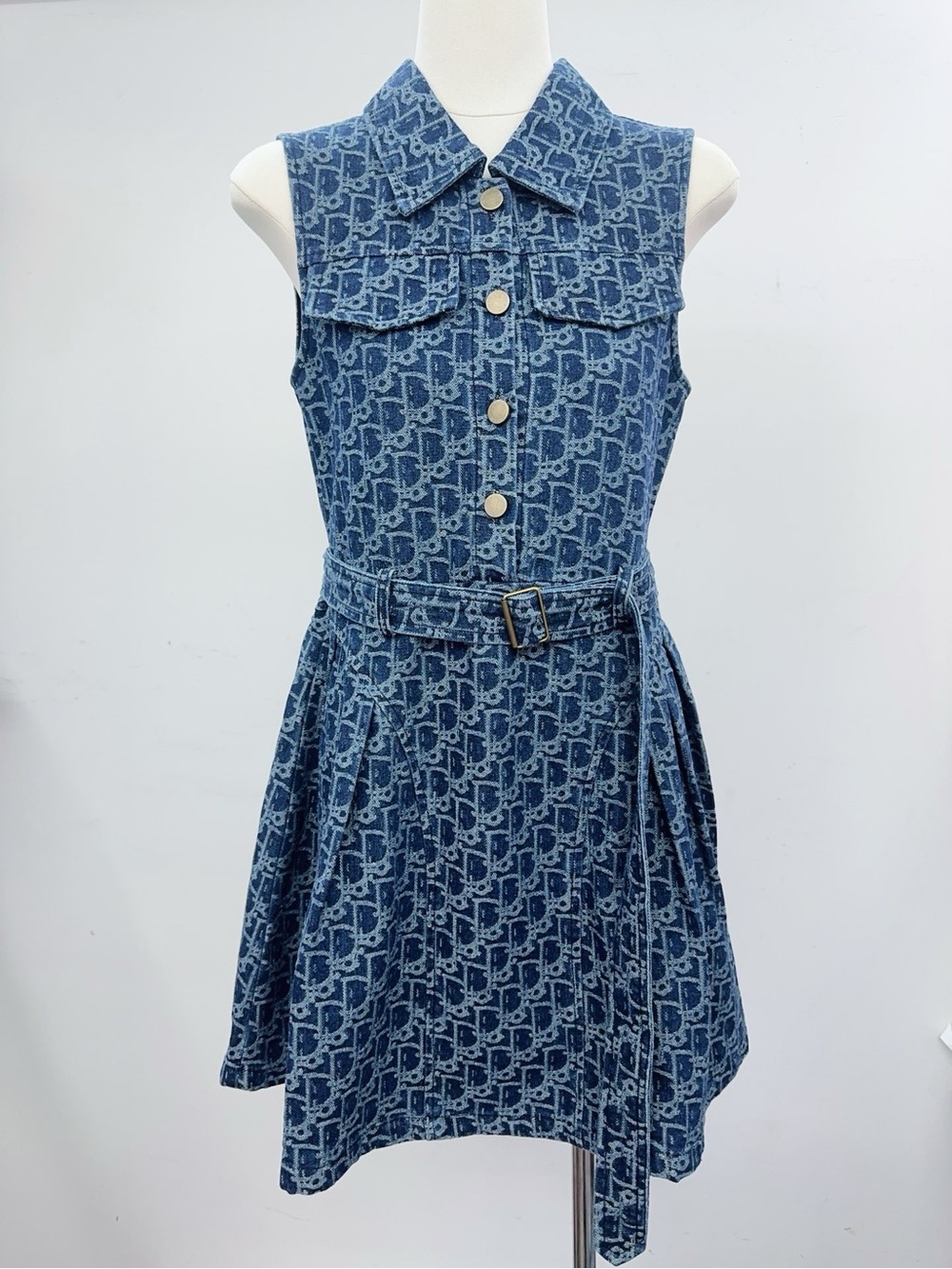 Dior Sleeveless Monogram Denim Dress in Blue - Picture 2 of 9
